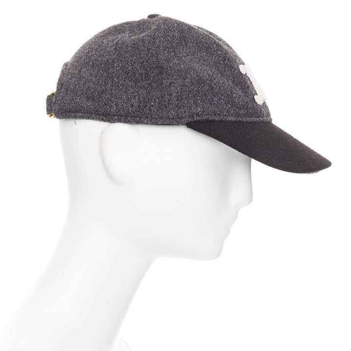 CELINE Triomphe Baseball Cap grey black two-tone wool white curved brim cap M
