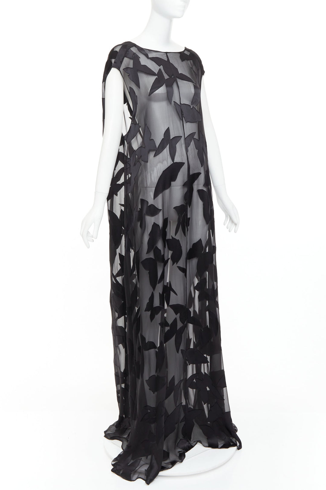 SAINT LAURENT 2023 Runway black  butterfly applique sheer maxi dress T2 M