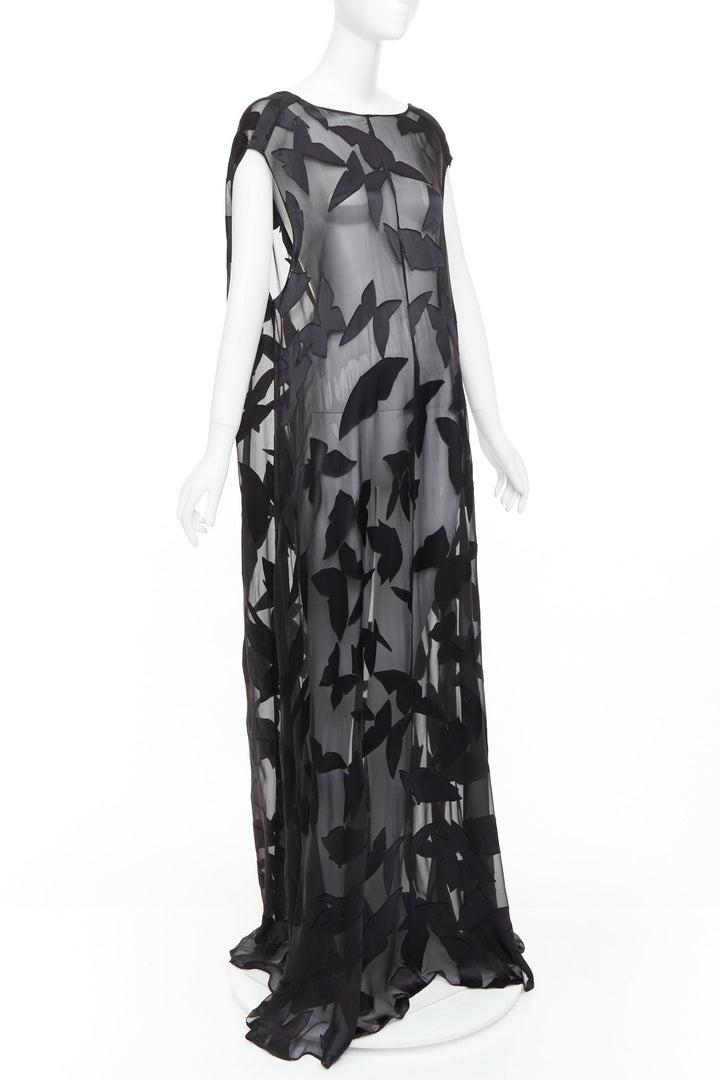 SAINT LAURENT 2023 Runway black  butterfly applique sheer maxi dress T2 M