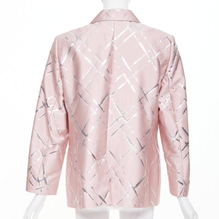ESCADA pink silver lurex abstract cross hatch single button blazer IT44 L