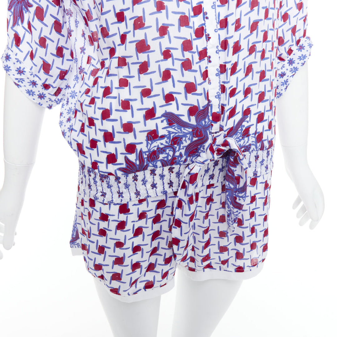 POUPETTE SAINT BARTH Kim blue red white floral printed romper US0 XS