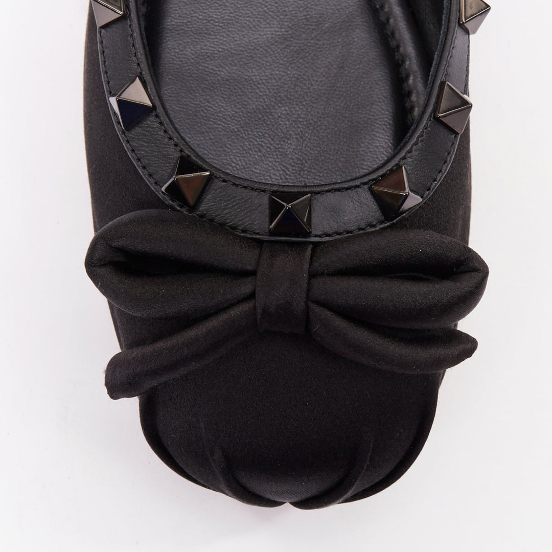 VALENTINO Rockstud nero black satin leather studded cross ballet flats EU37.5