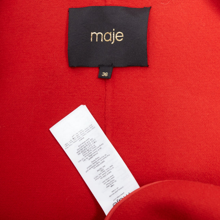 MAJE red wool blend peak lapel pocketed long coat jacket FR36 XS