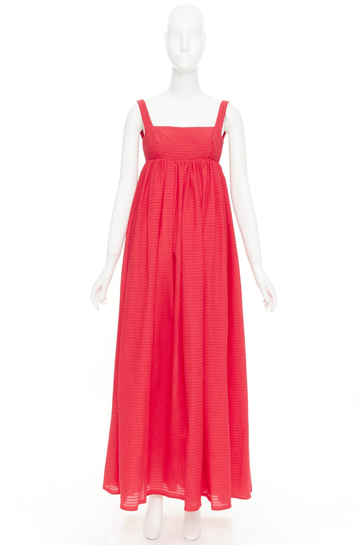 EMILIA WICKSTEAD Evelina red seersucker textured square neck maxi dress UK6 XS