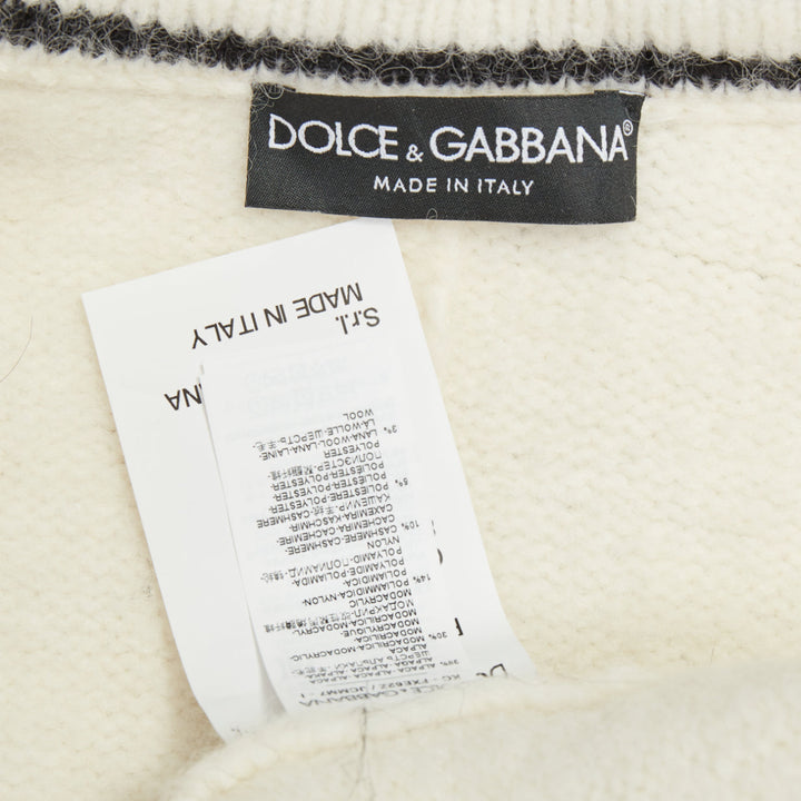 DOLCE GABBANA 2021 Runway faux fur panel logo alpaca knitwear cardigan IT38 XS