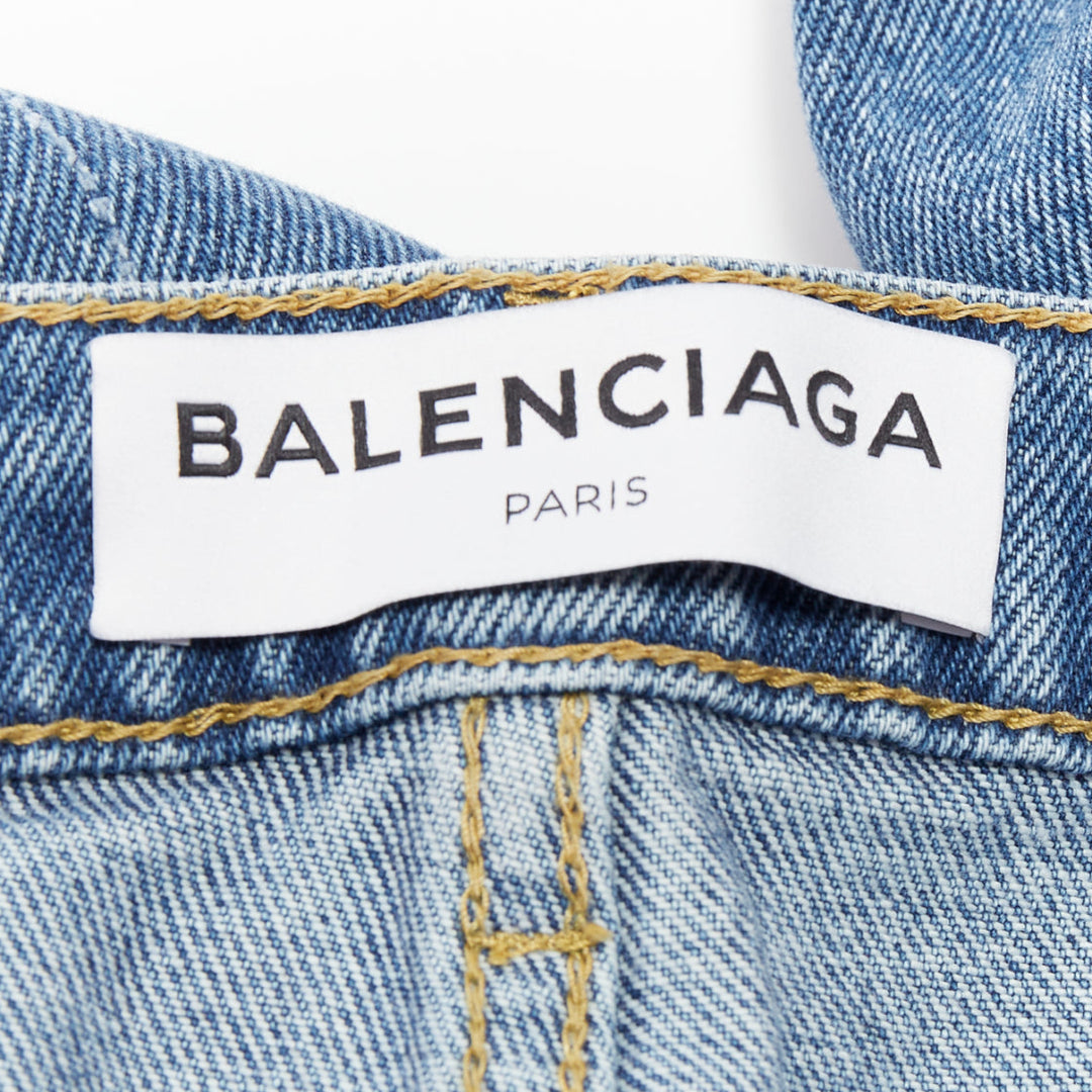 BALENCIAGA blue washed contrast side low waist wide cropped jeans FR36 S
