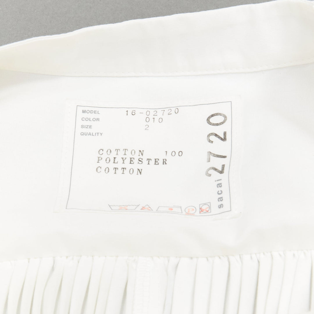 SACAI 2016 cream cotton plisse pleat back zip shoulder tshirt JP2 M