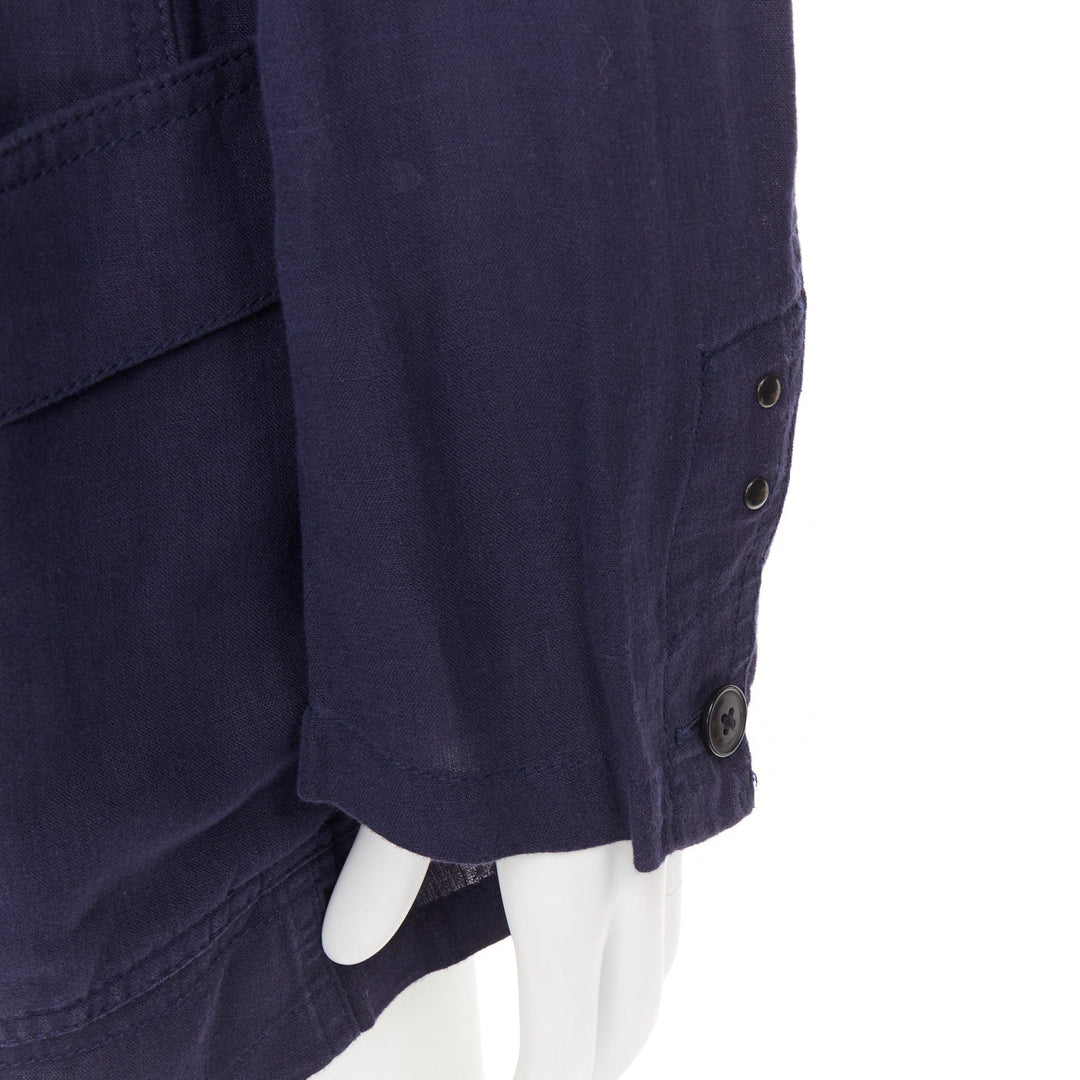 Y'S YOHJI YAMAMOTO navy linen 4-pocket safari long-line work shirt jacket JP3 L