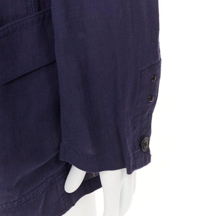 Y'S YOHJI YAMAMOTO navy linen 4-pocket safari long-line work shirt jacket JP3 L