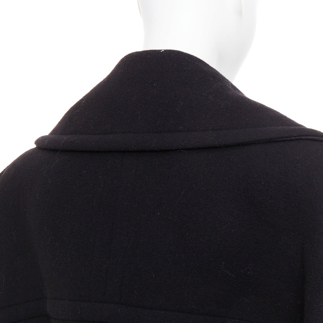 ALAIA black 100% double faced virgin wool oversized cocoon egg coat FR34 XS