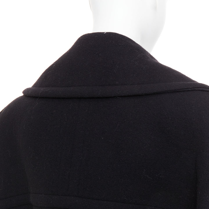 ALAIA black 100% double faced virgin wool oversized cocoon egg coat FR34 XS