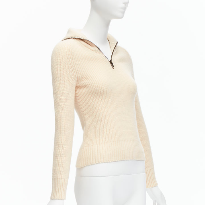PETAR PETROV 2022 100% cashmere cream half zip sailor collar sweater FR34 XS