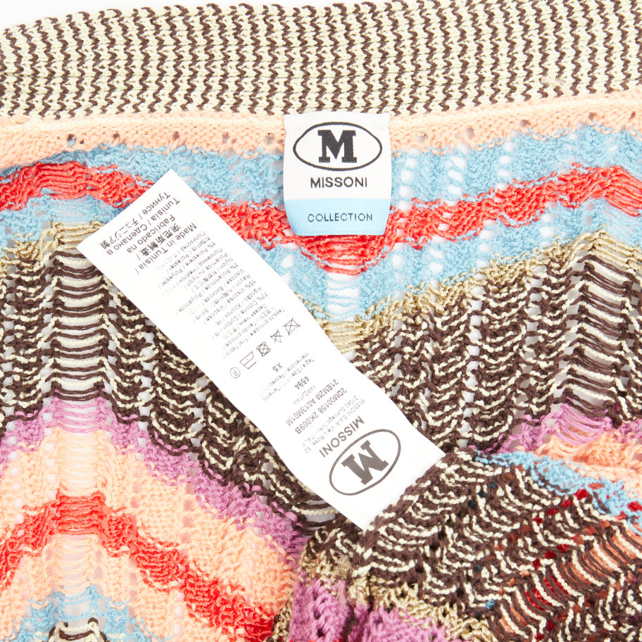 MISSONI Collection yellow brown multicolor chevon intarsia knitted cardigan XS