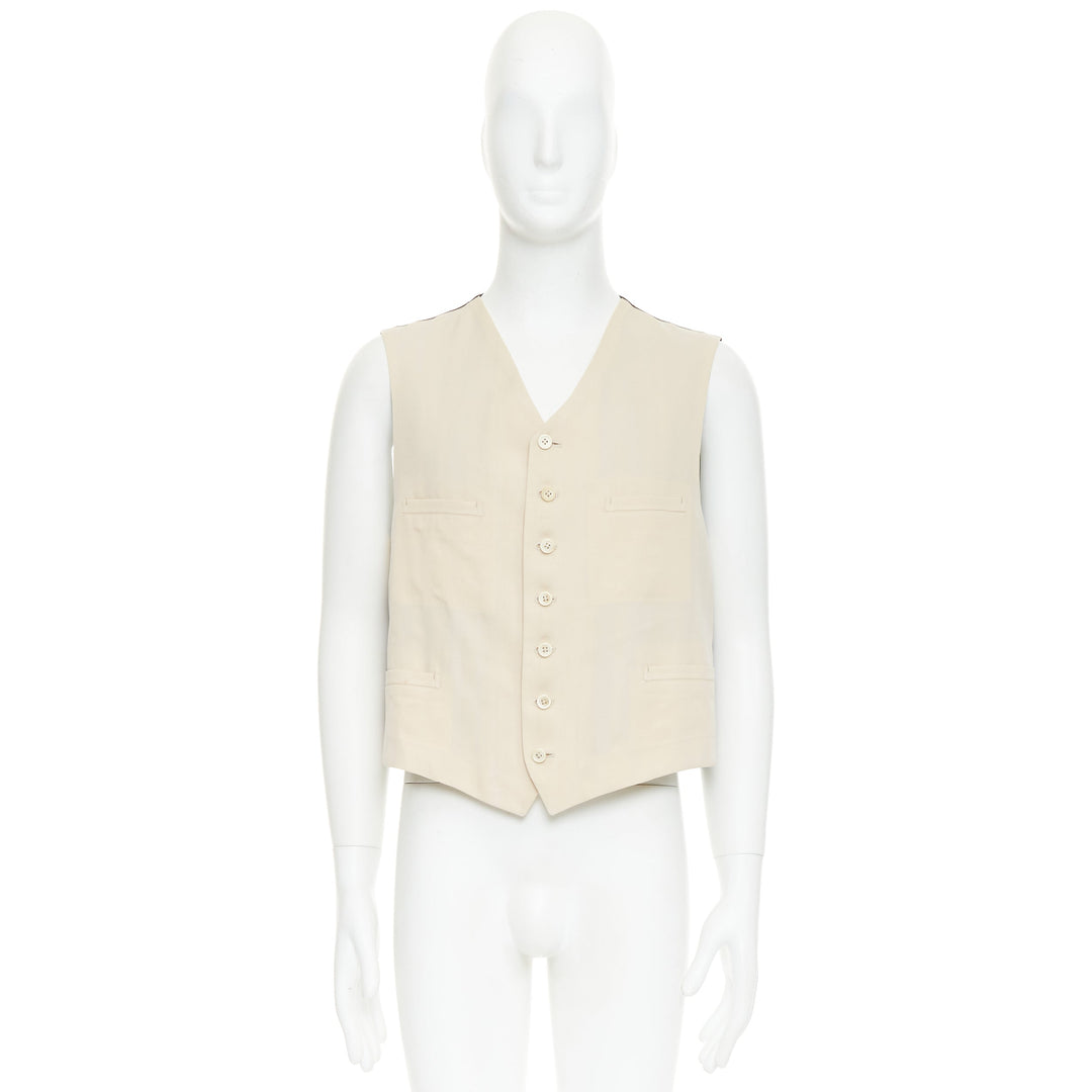 YOHJI YAMAMOTO HOMME beige wool front black silk blend back waist coat