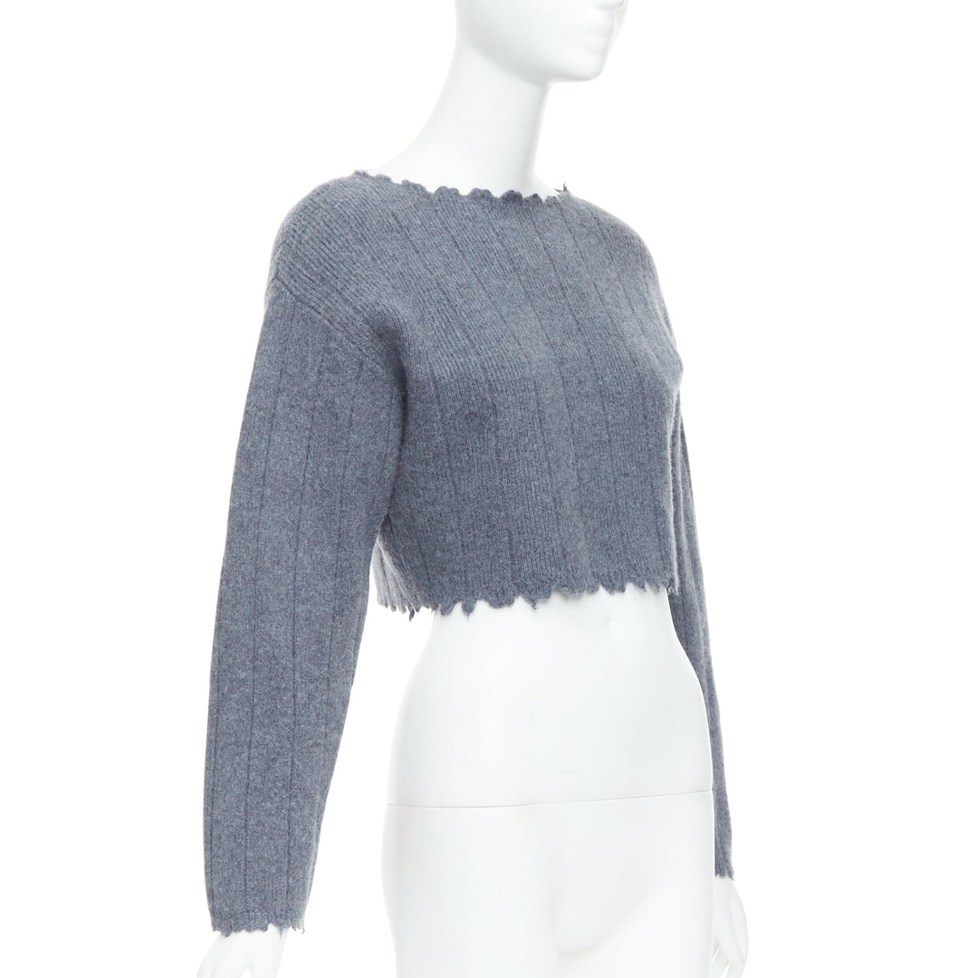 ALEXANDER WANG T 100% merino wool grey distressed edge cropped sweater XS