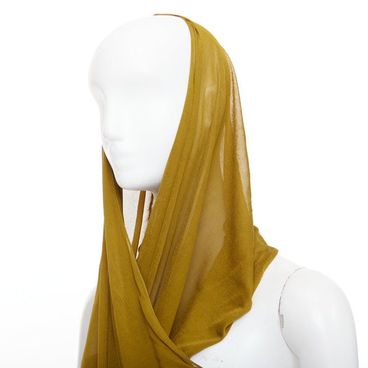SAINT LAURENT 2023 Runway vert olive green hooded draped sheer dress FR34 XS