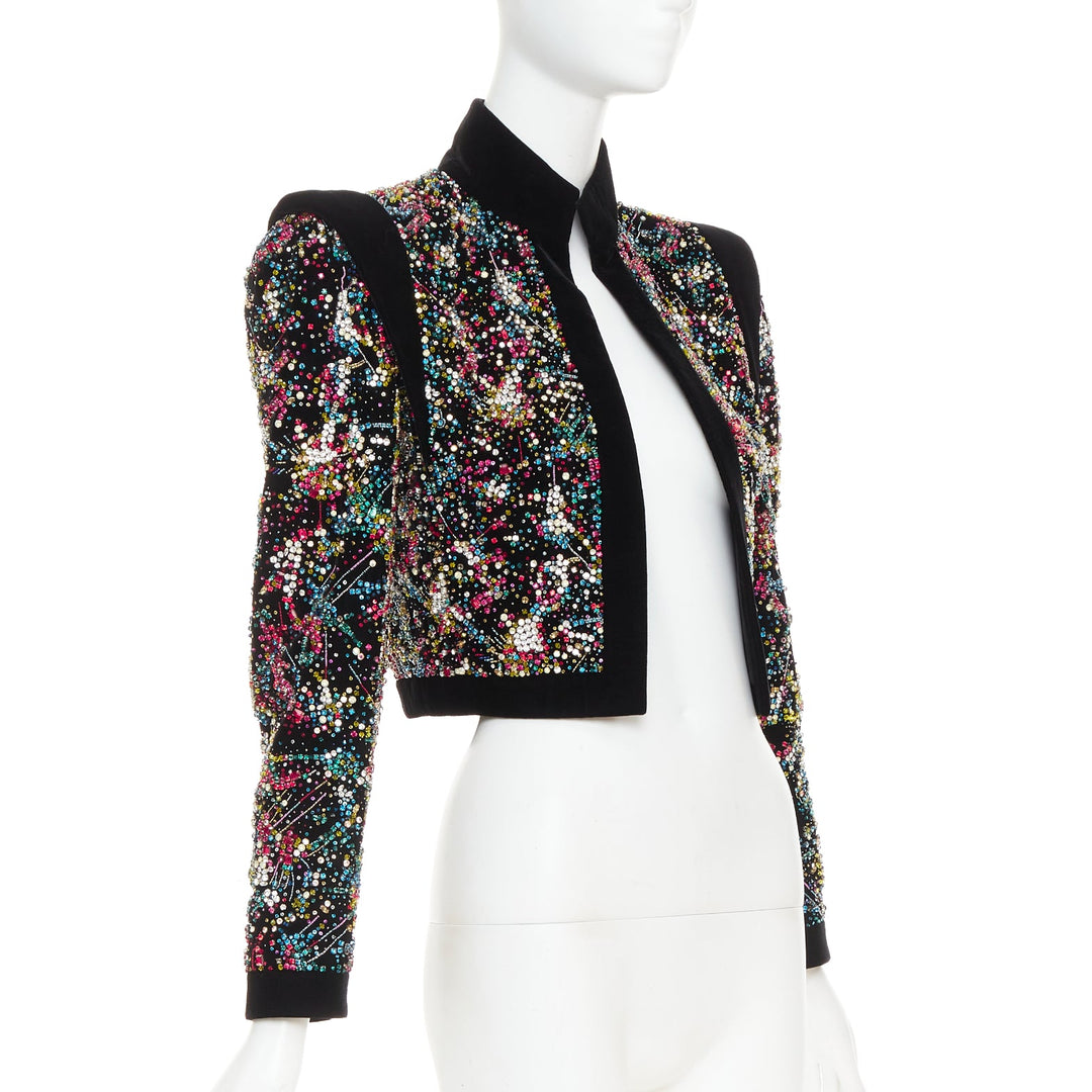 rare ALEXANDRE VAUTHIER COUTURE SS2021 Runway black velvet crystal crop jacket