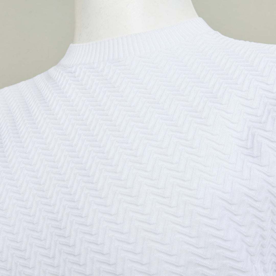 PRADA white zigzag micro texture geometric long sleeve crewneck sweater IT48 M