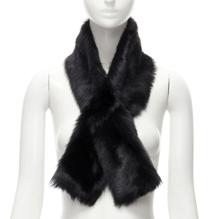 RALPH LAUREN Purple Collection 100% lamb shearling fur black loop through scarf