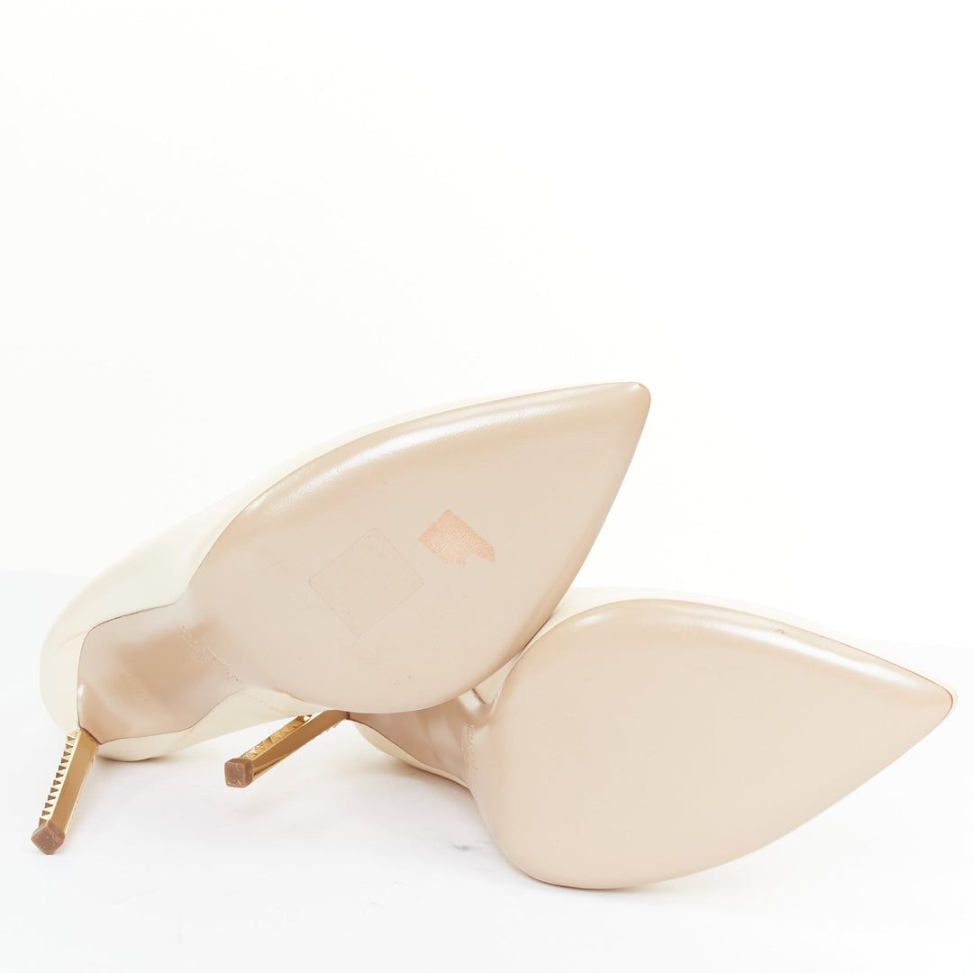 VALENTINO Soul Rockstud cream leather micro gold stud stiletto pumps EU37