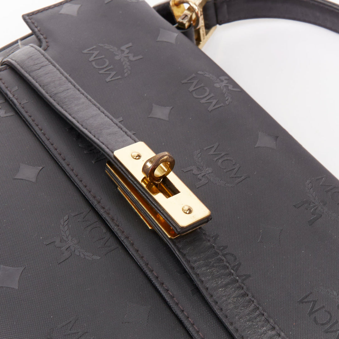 MCM Vintage Kelly black Visetos  monogram nylon leather trim GHW turnlock bag