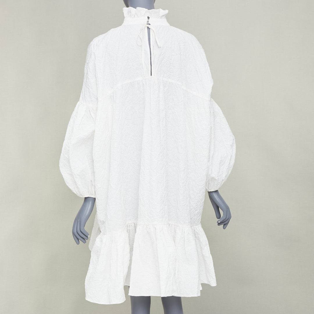 CECILIE BAHNSEN 2021 Belle white cloque high neck ruffle tier panel dress UK8 S