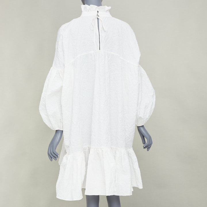 CECILIE BAHNSEN 2021 Belle white cloque high neck ruffle tier panel dress UK8 S