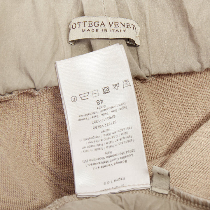 BOTTEGA VENETA beige contrast waistband elastic jogger pants IT48 M