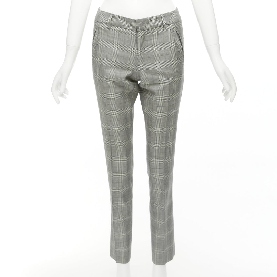 GUCCI grey houndstooth wool silk high waist gold logo back tapered pants IT38 XS