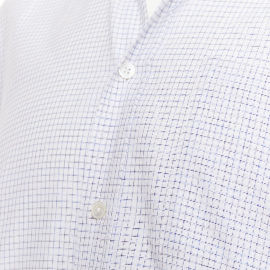 HERMES white blue small checked cotton collared shirt EU39 M