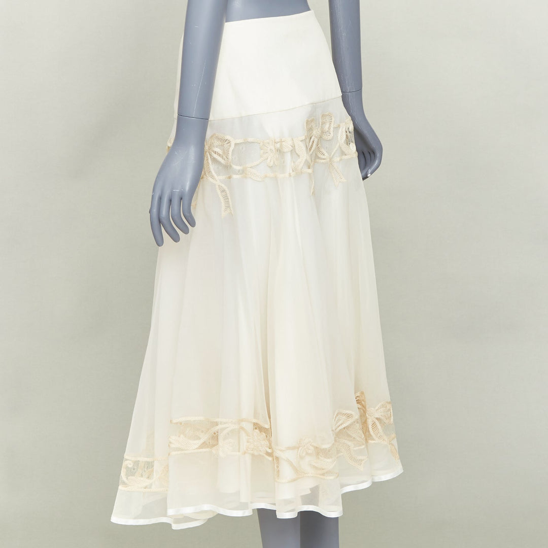 CHRISTIAN DIOR 2006 Vintage Gua blanc casse silk embroidered flare midi