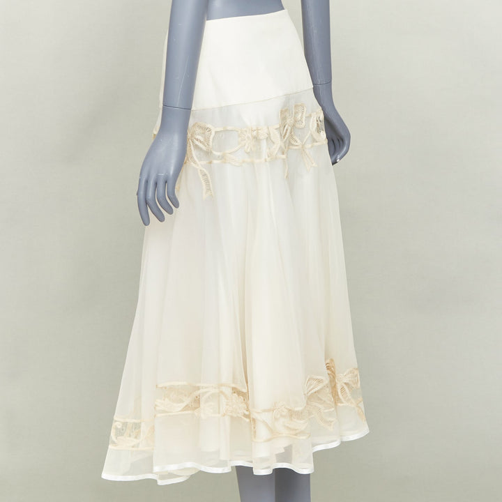 CHRISTIAN DIOR 2006 Vintage Gua blanc casse silk embroidered flare midi