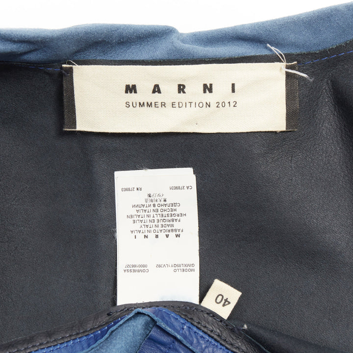 MARNI blue black colorblocked calf leather geometric buttons crop jacket IT40 S