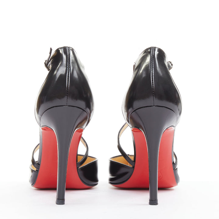 CHRISTIAN LOUBOUTIN Crosspiga 100 Jazz Calf black criss cross point pumps EU37.5