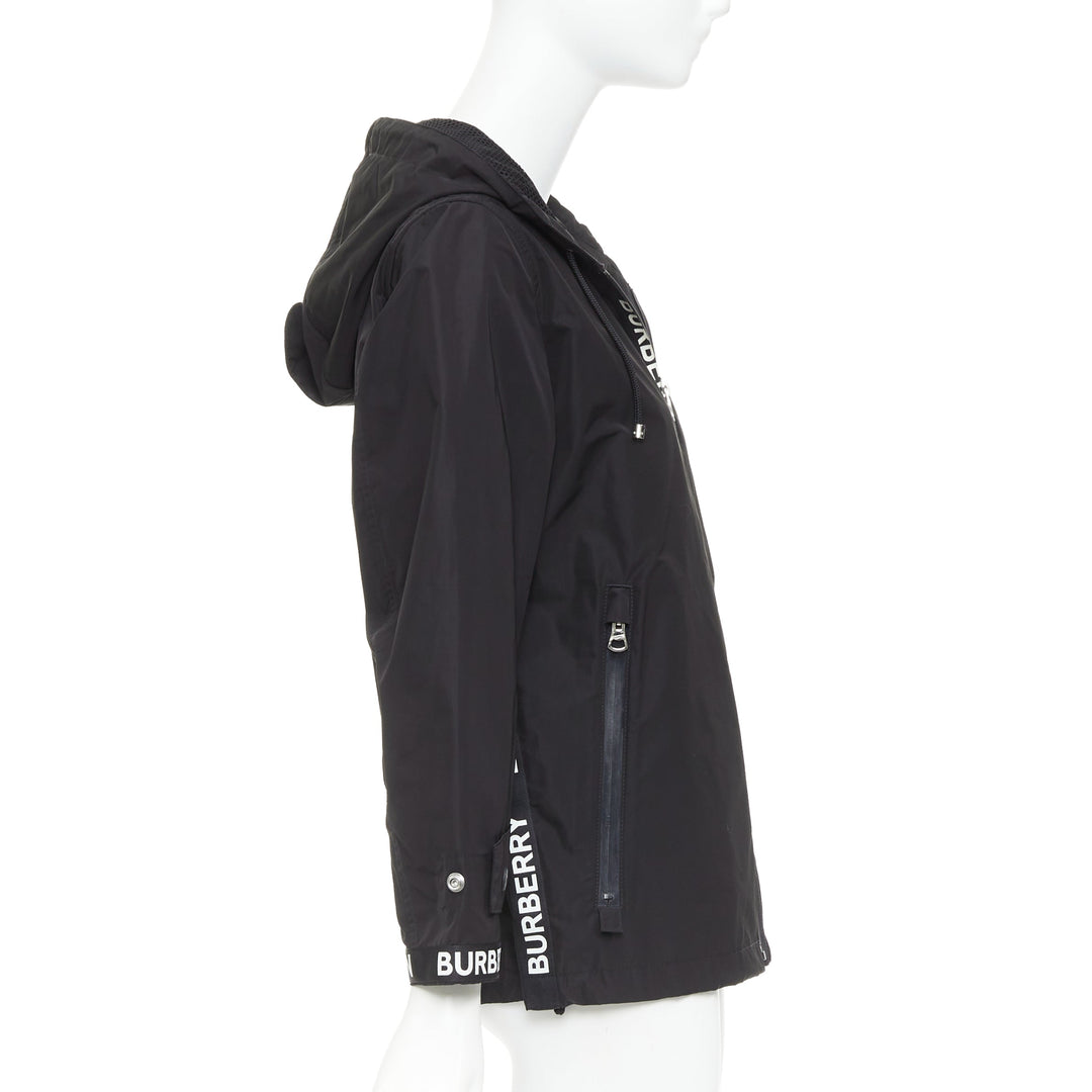 BURBERRY black nylon logo trim hooded windbreaker jacket IT34 XXS