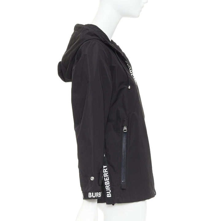 BURBERRY black nylon logo trim hooded windbreaker jacket IT34 XXS