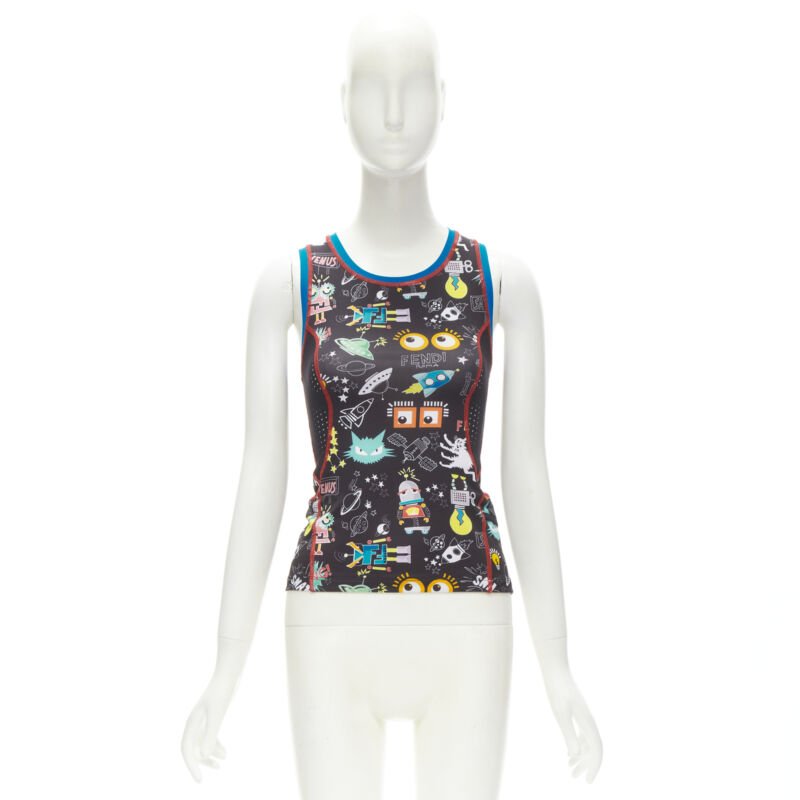 FENDI Activewear black FF robot Monster Eye tank top XS