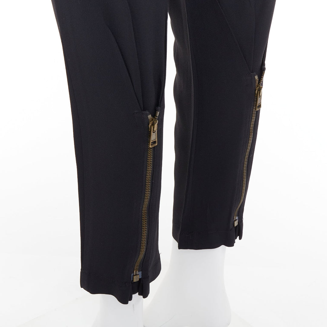 CHLOE black cady flap pocket bow front paperbag cropped harem trousers