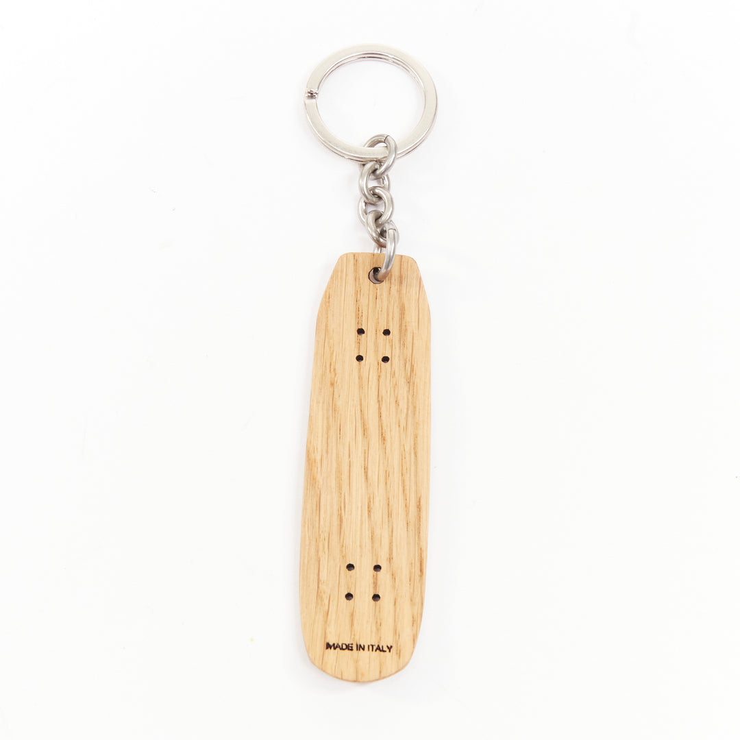 SAINT LAURENT 2022 light brown oak wood laser logo skate skateboard keychain