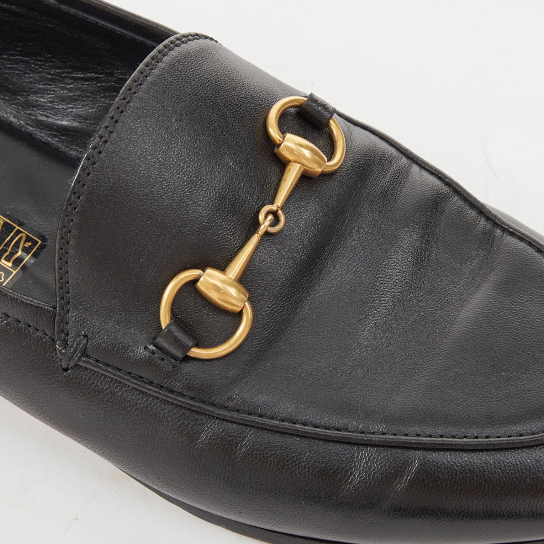 GUCCI 2015 Brixton black leather collapsible heel horsebit loafers EU37.5