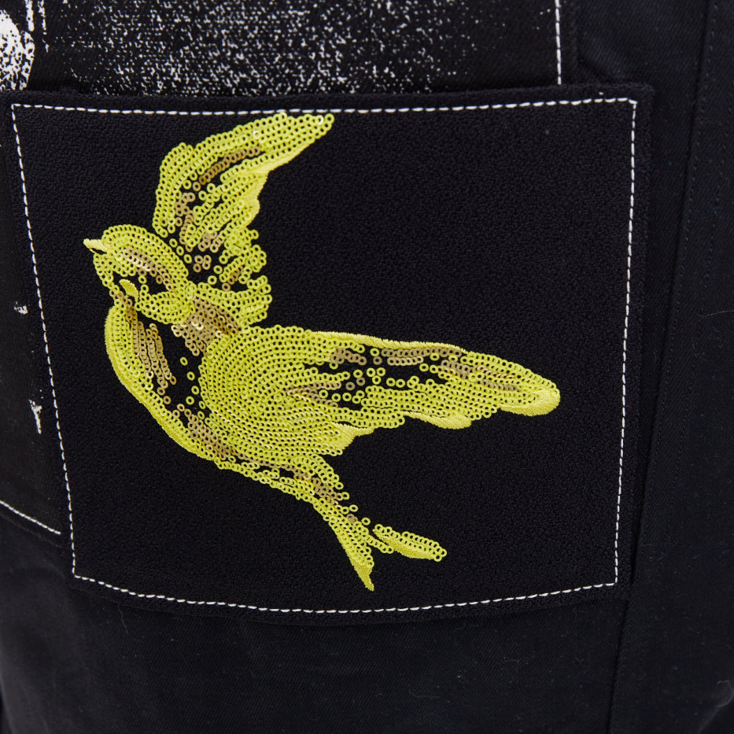 MIU MIU Resort 2016 yellow sequin applique black denim trucker jacket IT36 XS