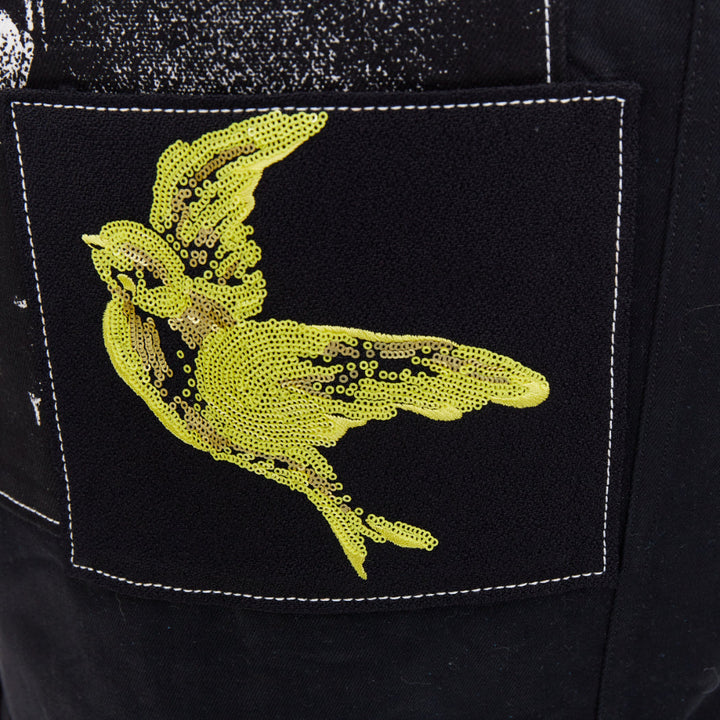 MIU MIU Resort 2016 yellow sequin applique black denim trucker jacket IT36 XS