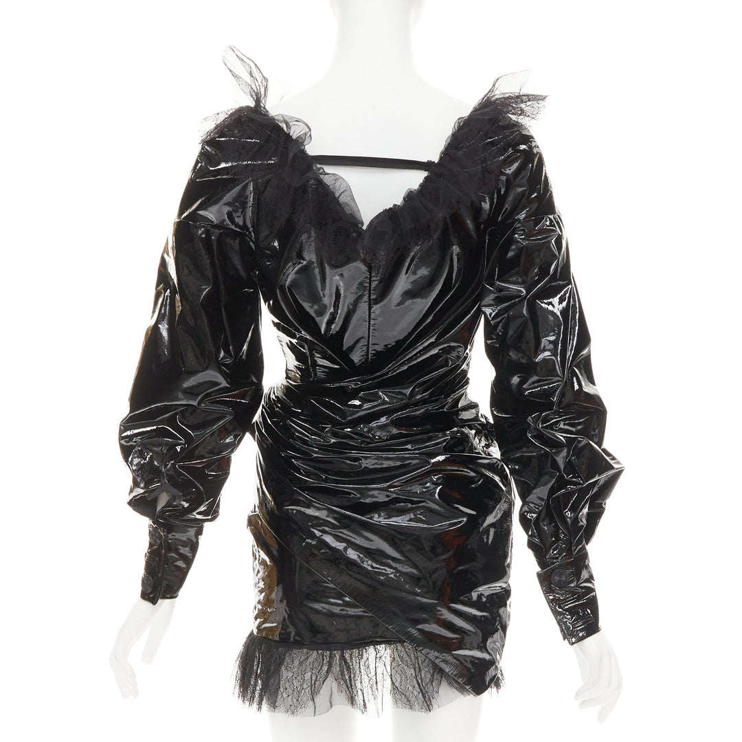 rare ALEXANDRE VAUTHIER COUTURE AW2018 Runway Black PVC tulle lace mini dress