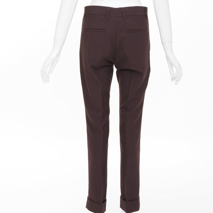 GIVENCHY brown wool blend silver zipper pockets cropped cuffed pants FR46 S