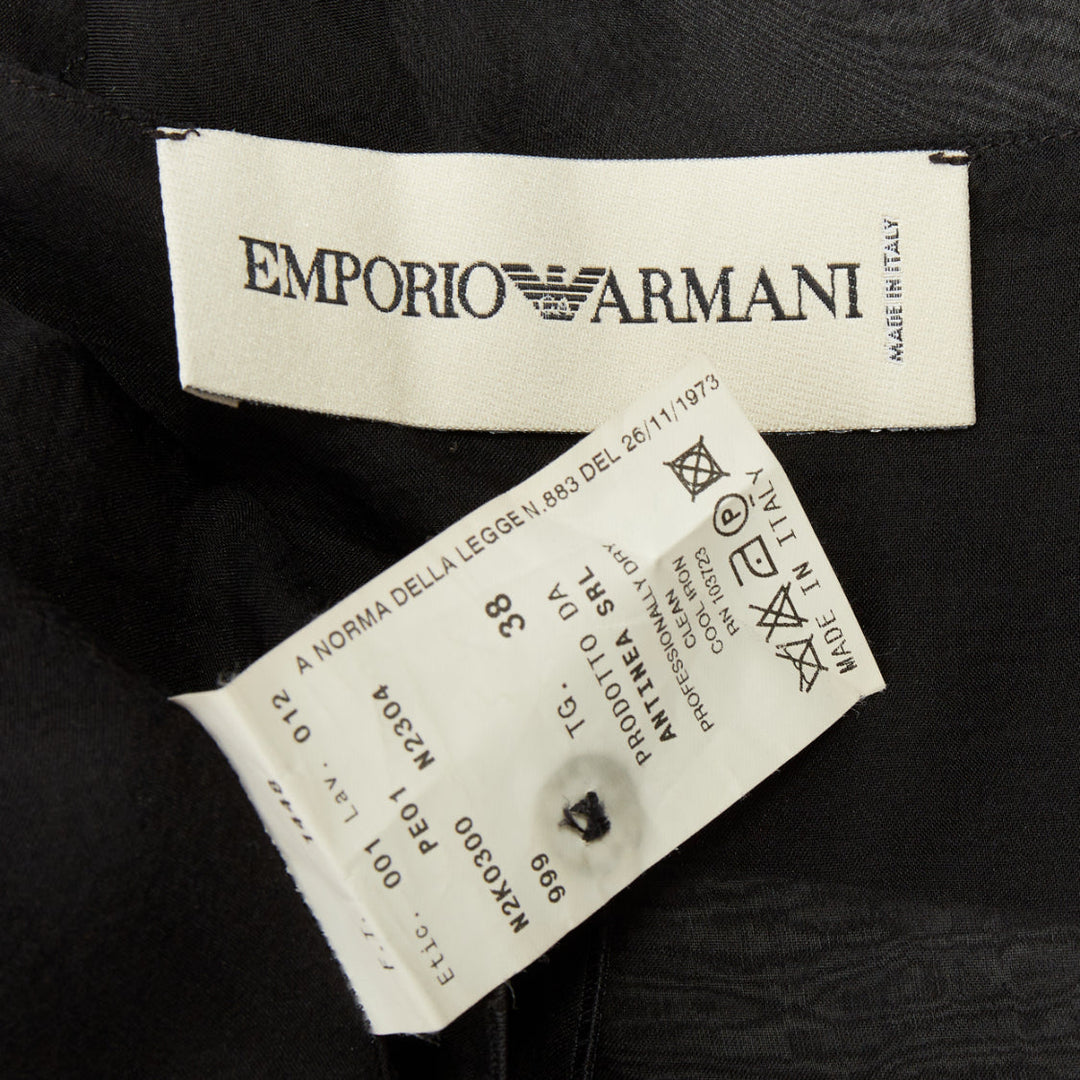 EMPORIO ARMANI black sheer silk chiffon halter wrap self tie top IT38 XS