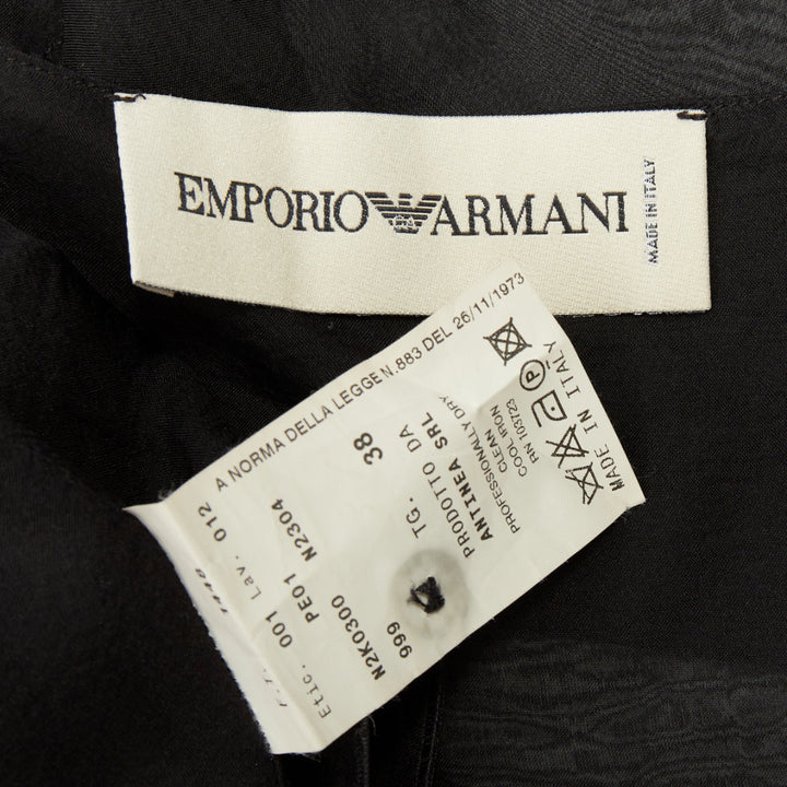 EMPORIO ARMANI black sheer silk chiffon halter wrap self tie top IT38 XS