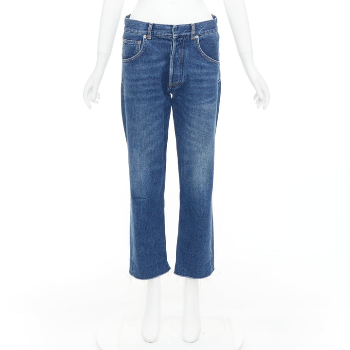 CHRISTIAN DIOR blue washed darted pockets frayed hem wide cropped jeans FR32 XXS