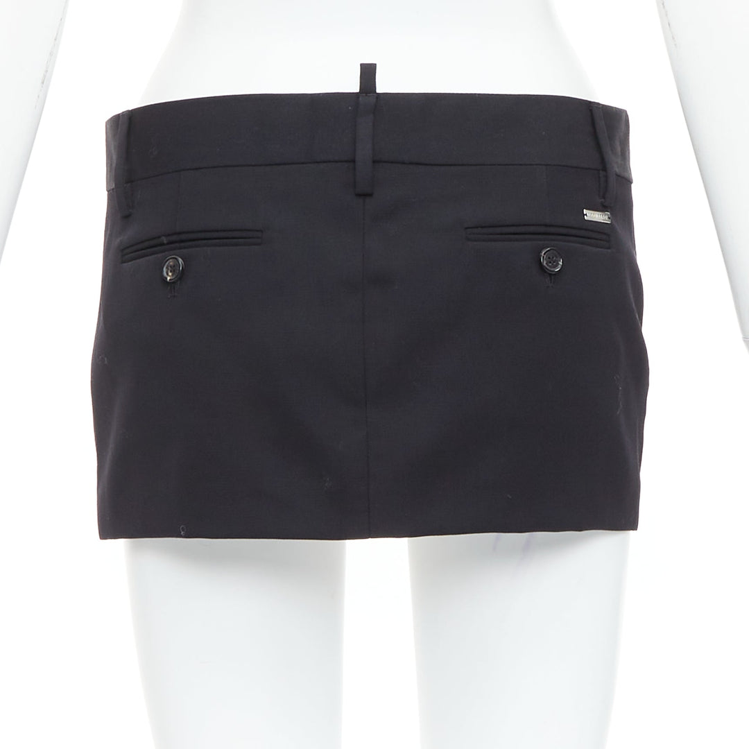 DSQUARED2 black virgin wool logo super micro mini skirt IT36 XXS