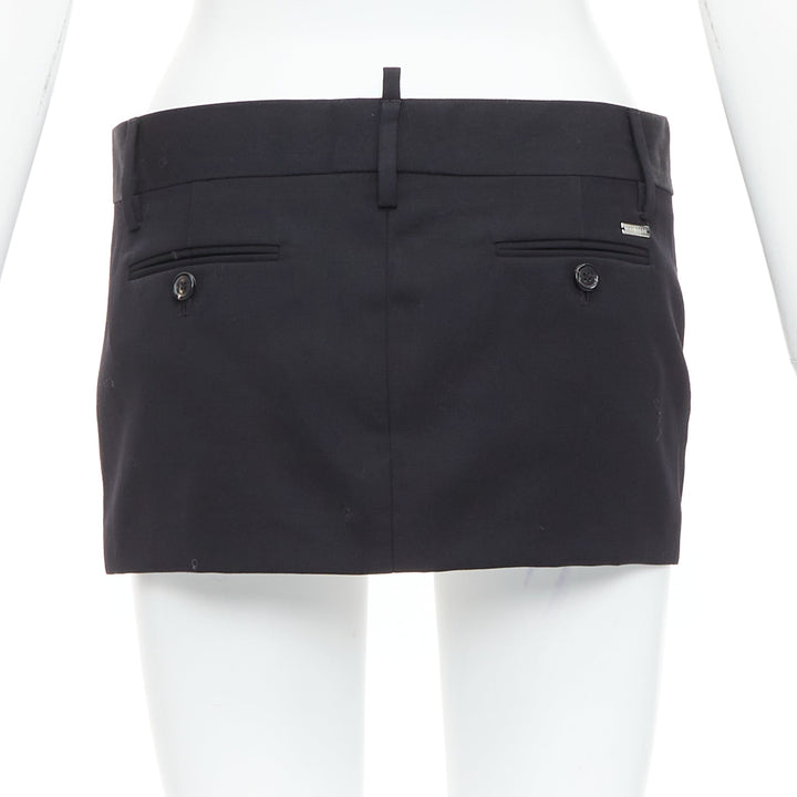 DSQUARED2 black virgin wool logo super micro mini skirt IT36 XXS
