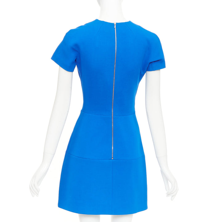 VICTORIA BECKHAM cobalt blue silk structured cap sleeve cocktail dress UK8 S